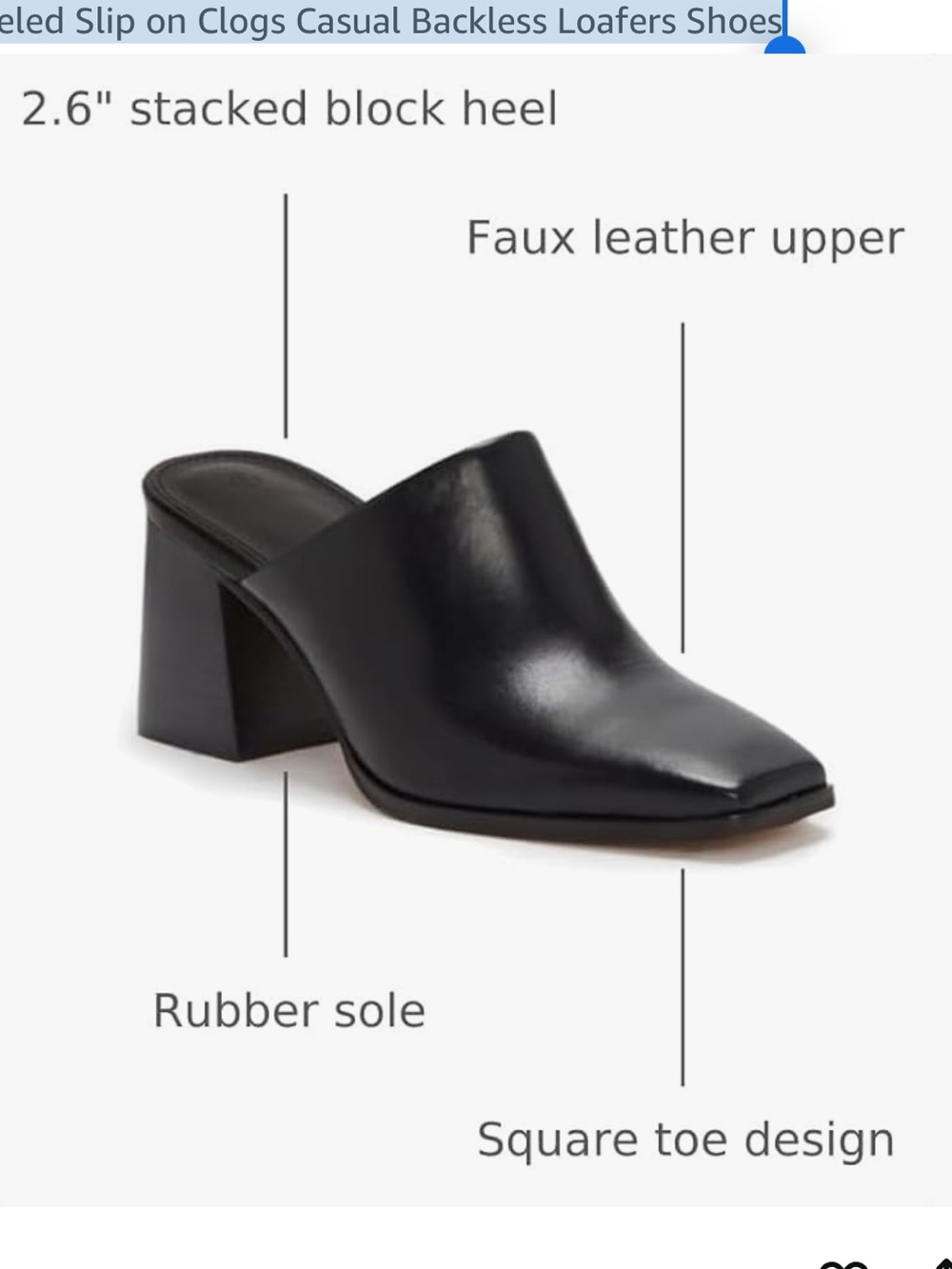 Womens Chunky Stacked Heel Mules Closed Square Toe Heeled Slip on Clogs Casual